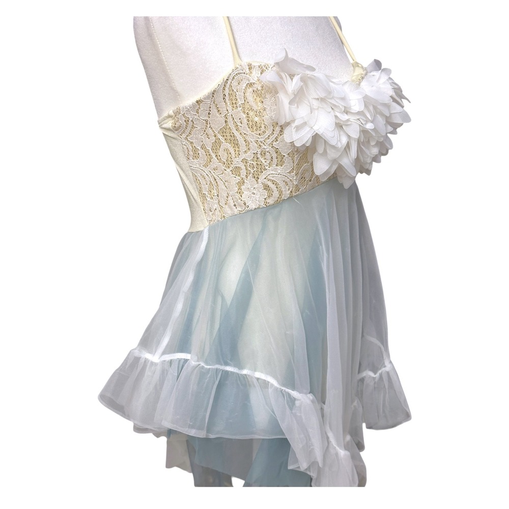 Curtain Call Dance Costume Womens ASM White Blue Lace Petal Lyrical Ballet Fairy - Picture 5 of 16